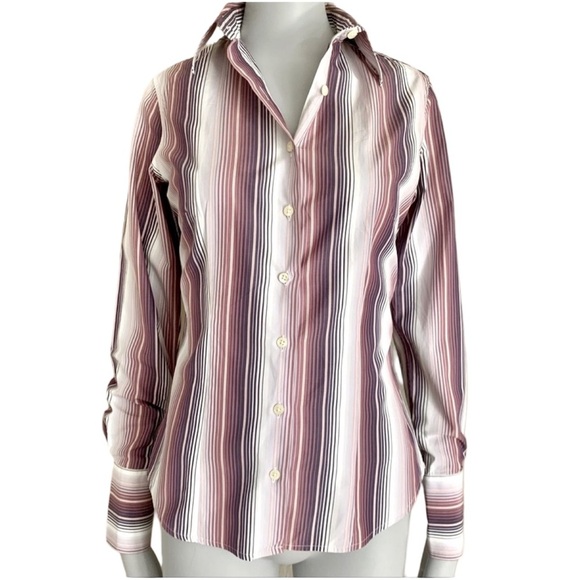 Thomas Pink Tops - THOMAS PINK 100% Cotton Striped Button Up Shirt Plum White